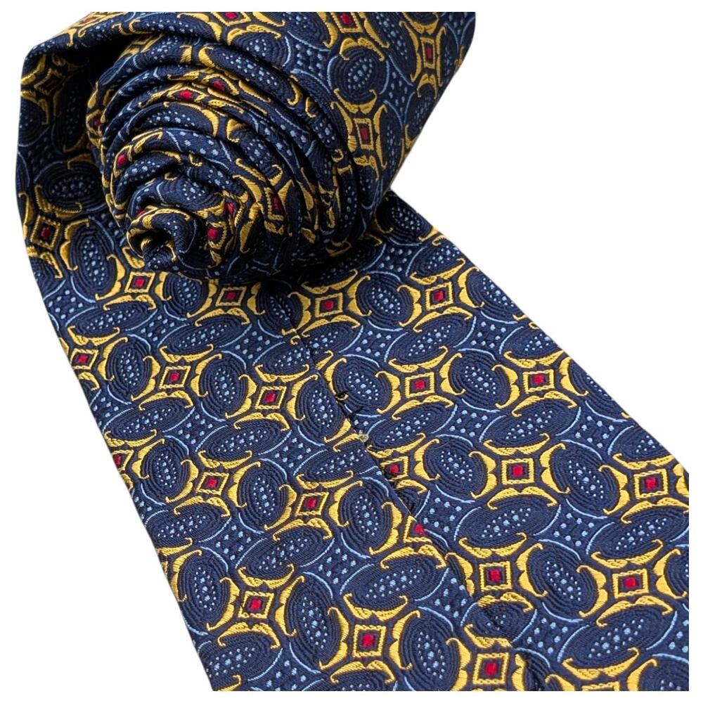 Robert Talbott Best of Class Tie Mens 56" Silk Blue Gold Stars Ovals Baroque VTG - Picture 4 of 9